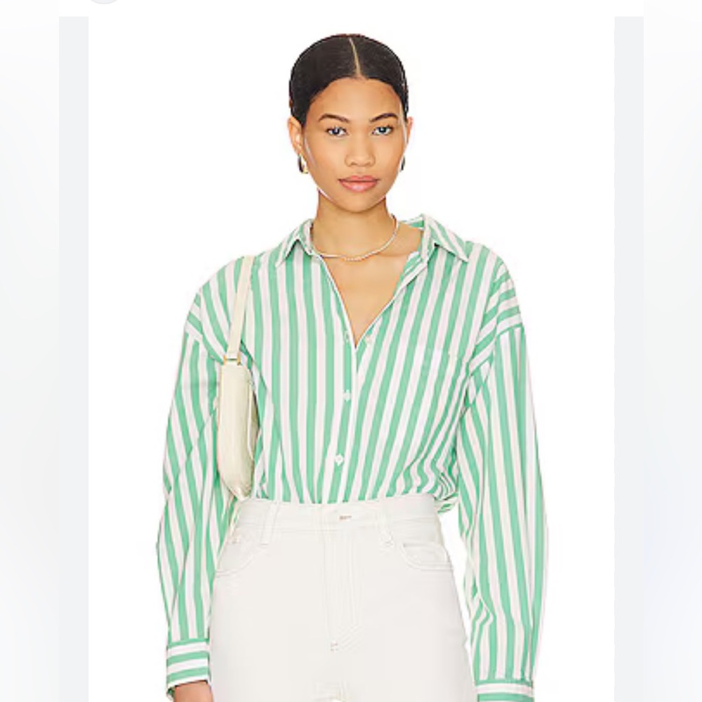 Pistola Green and White Striped Top
